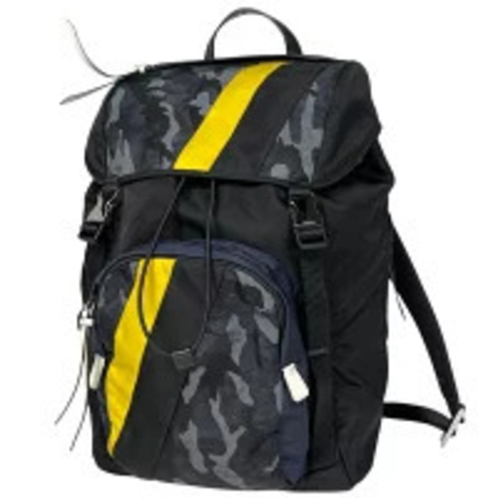 Prada Plate Backpack Rucksack Daypack Camouflage Nero Black Yellow